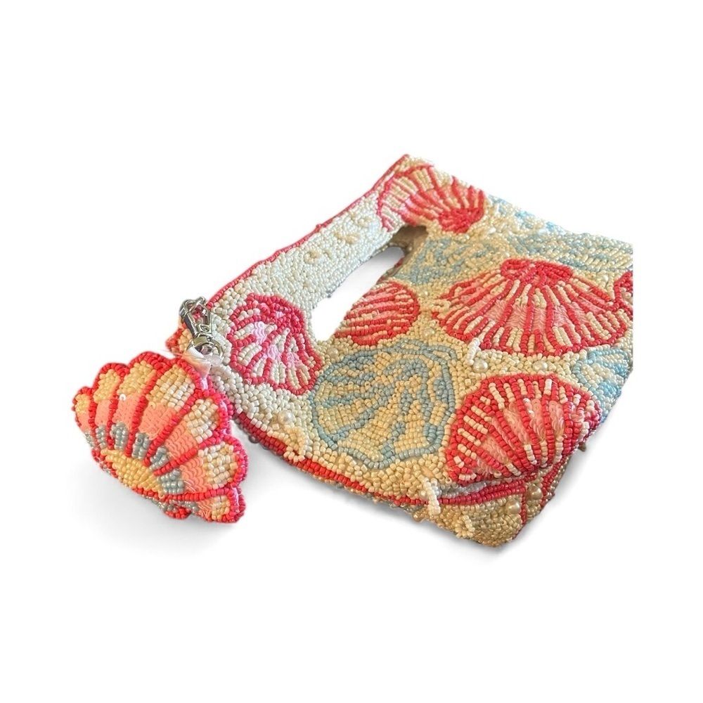 Seashell Hand Beaded in India Clutch, Multicolor, Detachable Charm &  Chain.